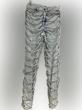 Light Wash Distressed Loop Detail Jeans